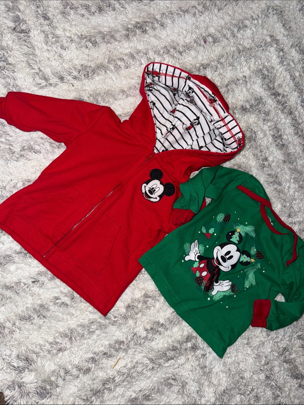 3-6m Vintage Mickey Mouse Red Hooded Jacket & Green Long-Sleeve Top Disney